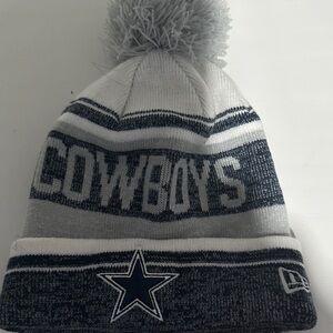 Gray and Blue Pom-Pom Beanie gently used with water mark on the back top corner